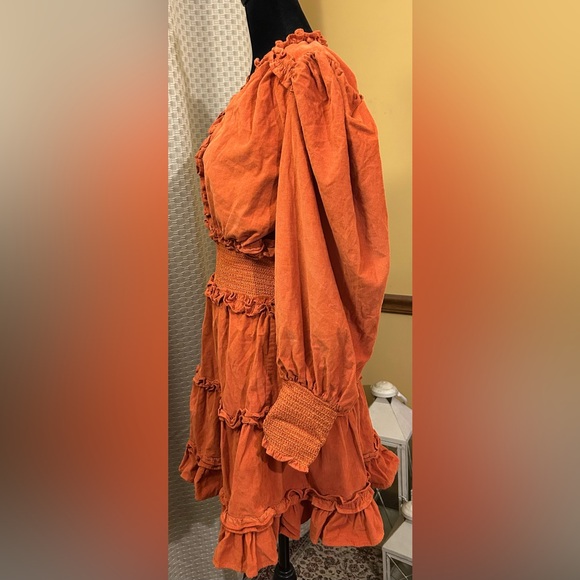 House of Harlow by Nicole Richie Elegant Rust Tone Ruffle Mini Dress - Picture 4 of 8